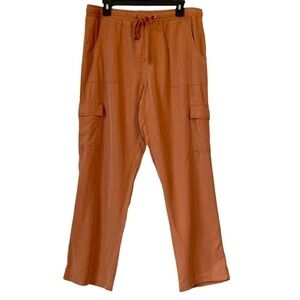 𝅺FOR THE REPUBLIC Burnt Orange Pull-On Loose Fit Cargo Pants Size Large NEW